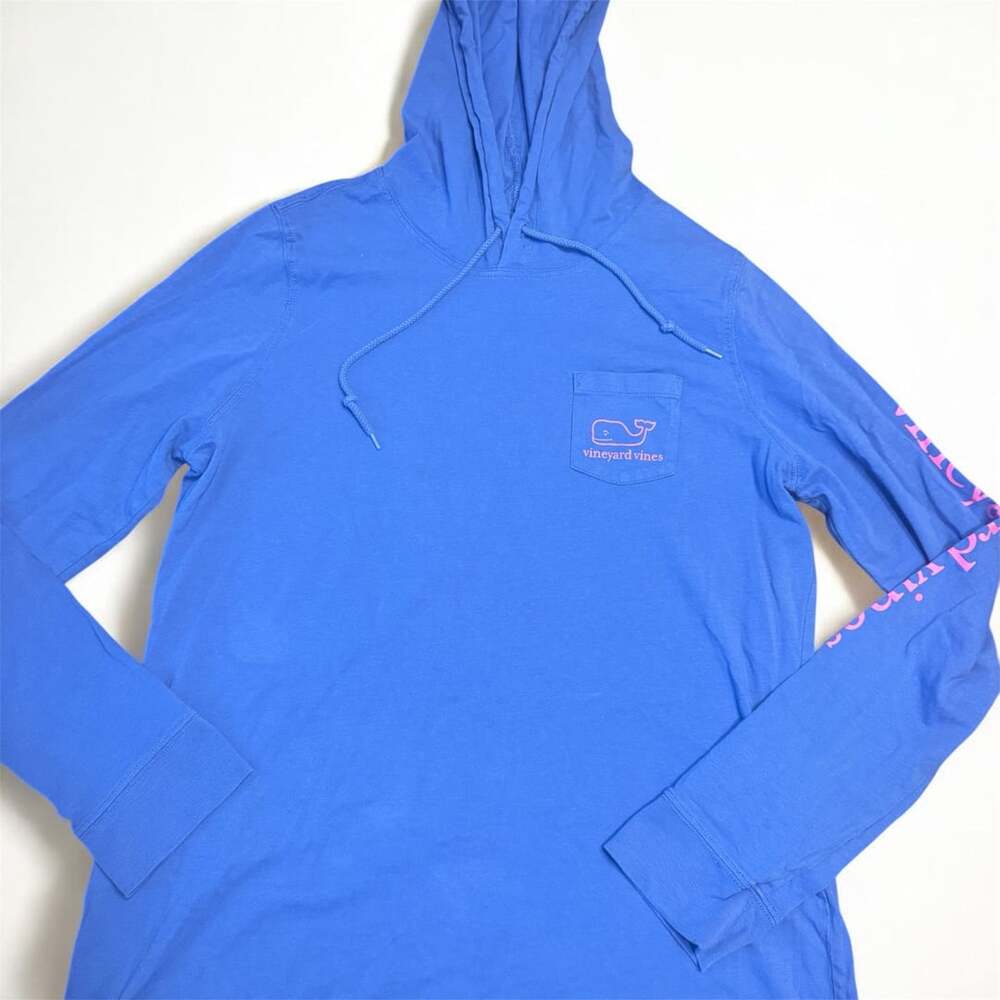 Vineyard Vines Blue Pink Whale Logo Long Sleeve Cotton Hoodie